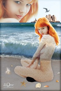 Girl Sitting on Beach.